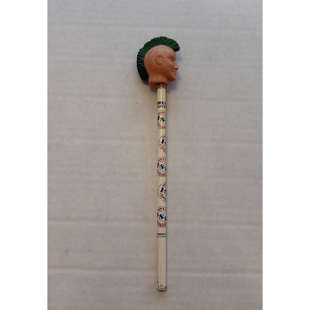 Vintage Pencil Topper Rubber Punk Mohawk Head Iowa State University ISU Souvenir